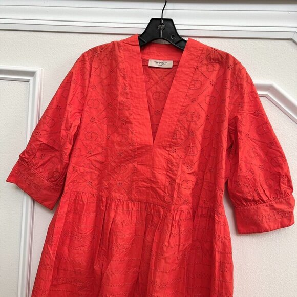 NWOT TWINSET Women's Red Eyelet Embroidered Mini Dress Size 44 - Picture 4 of 9